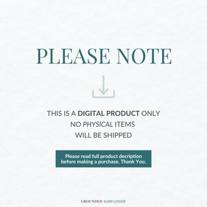 May include: A digital product notice with the text "PLEASE NOTE" in teal. Below, it states "THIS IS A DIGITAL PRODUCT ONLY NO PHYSICAL ITEMS WILL BE SHIPPED." A green box at the bottom says "Please read full product decription before making a purchase. Thank You."