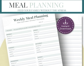 Meal Planning Printable Weekly Menu Template Grocery List Printable Family Meal Planner Mom Dinner Prep Instant Download PDF Busy Mom