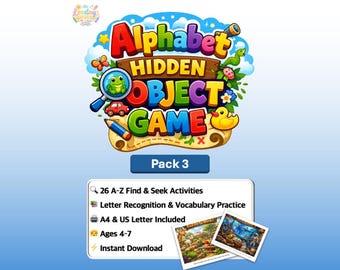 アルファベット隠しオブジェクトゲームパック3｜A～Zの文字認識アクティビティ（デジタルダウンロード）
