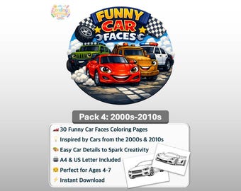 おもしろい車の顔ぬりえパック｜2000年代～2010年代の乗り物、対象年齢4～7歳（PDFダウンロード）