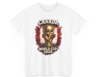 World Cup 2026 Canada Tee | Soccer Trophy Graphic, Maple Leaf Background