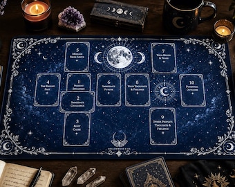 Moon Phase Tarot Spread Desk Mat | Astrological Moon Desk Mat