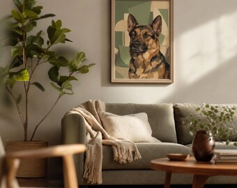 Funny Dog Living Room Print | Smug German Shepherd Wall Art | Funny Living Room Decor | Framed Poster