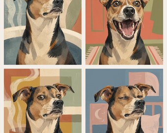 Funny Dog House Tour Digital Print | Jack Russell Terrier 4-Room Wall Art Collage | Printable Multi-Room Decor | Instant Download
