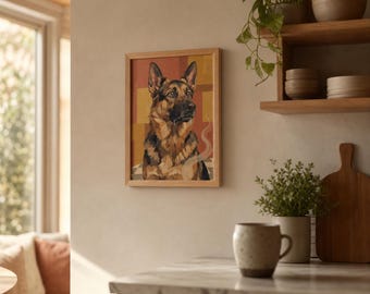 Funny Dog Kitchen Print | Hungry German Shepherd Wall Art | Funny Kitchen Decor | Framed Poster
