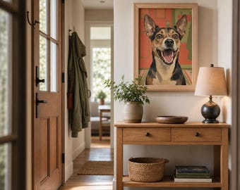 Funny Dog Entryway Print | Excited Jack Russell Terrier Wall Art | Funny Entryway Decor | Framed Poster