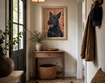 Funny Dog Entryway Print | Excited Scottish Terrier Wall Art | Funny Entryway Decor | Framed Poster