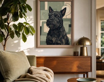 Funny Dog Living Room Print | Smug Scottish Terrier Wall Art | Funny Living Room Decor | Framed Poster