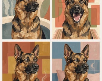 Funny Dog House Tour Digital Print | German Shepherd 4-Room Wall Art Collage | Printable Multi-Room Decor | Dog Mom Gift | Instant Download