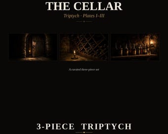 Zestaw artystyczny do telewizora w ramie vintage — The Cellar Plates I-III — Nastrojowy tryptyk olejny z piwnicą oświetloną świecami — 4K + 8K