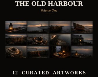 Zestaw Vintage Frame TV Art Bundle — Old Harbour — 12 obrazów olejnych Moody Coastal Harbour — telewizor Samsung Frame — 4K + 8K