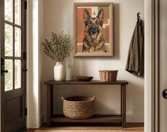 Funny Dog Entryway Print | Excited German Shepherd Wall Art | Funny Entryway Decor | Framed Poster