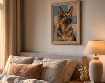 Funny Dog Bedroom Print | Sleepy German Shepherd Wall Art | Funny Bedroom Decor | Framed Poster