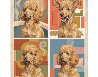 Funny Dog House Tour Print | Poodle 4-Room Wall Art Collage | Bathroom Kitchen Bedroom Hallway | Dog Mom Gift | Framed Print