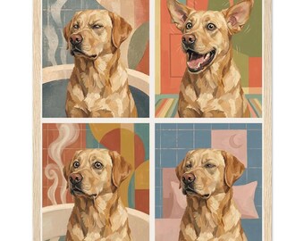 Funny Dog House Tour Print | Labrador 4-Room Wall Art Collage | Bathroom Kitchen Bedroom Hallway | Dog Mom Gift | Framed Print