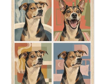 Funny Dog House Tour Print | Jack Russell Terrier 4-Room Wall Art Collage | Bathroom Kitchen Bedroom Hallway | Dog Mom Gift | Framed Print