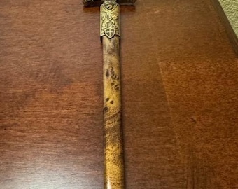 Vintage 11" roestvrijstalen middeleeuwse zwaardbriefopener met messing pareerstang
