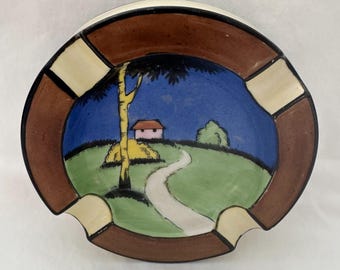 Vintage Noritake handgeschilderde Nippon-landschapsasbak uit de jaren 1920
