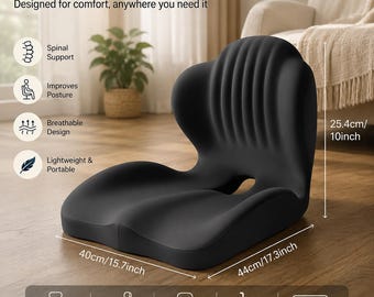 Cojín ergonómico para asiento: soporte para la columna vertebral, mejora de la postura, transpirable, portátil.