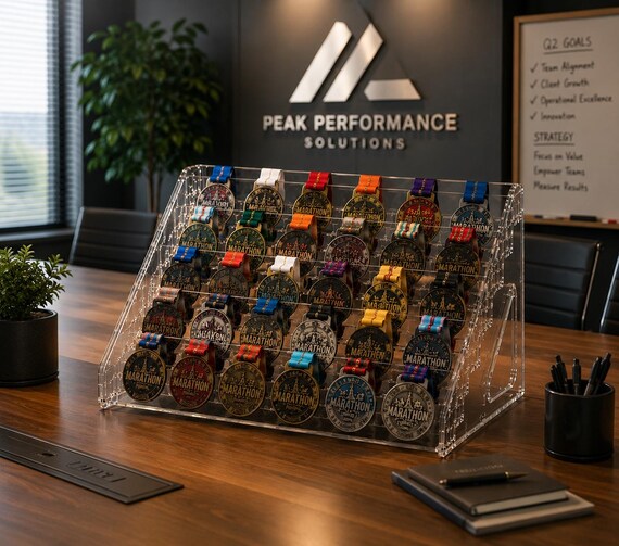 Clear Acrylic Medal Display Stand, Sports Achievement Organizer Rack, Runner Awards Showcase