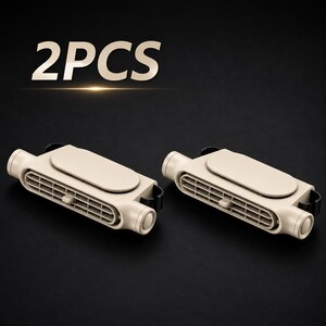 Puede incluir: Dos ventiladores de ventilaci&oacute;n port&aacute;tiles de color beige, rectangulares, con lamas horizontales, una cubierta superior y clips laterales negros. El texto 2PCS aparece en una fuente grande y clara sobre los dos dispositivos id&eacute;nticos.