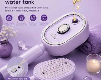 Draagbare massageborstel voor hoofdhuidtherapie met roodlichttherapie: haargroeiverzorging, ontwarren, spraynevel (oplaadbaar)