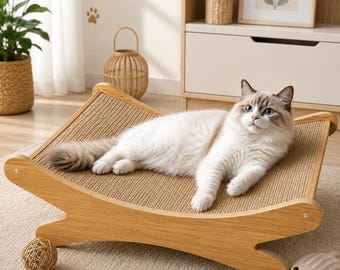 Gebogenes Holz Katzenkratz Lounge Bett, Sisal Matte Haustier Möbel Spielzeug XL