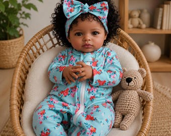 Realistic Black Baby Doll, 20 Inch Lifelike Newborn, Floral Outfit, Soft Body Toy
