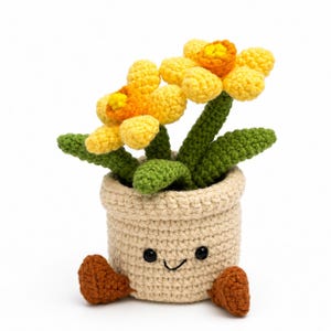 Crochet Small Daffodil Flower Smile Pot, Handmade Yarn Plant Decor, Cute Flower Gift, Botanical Home Decoration, Cottagecore Decor