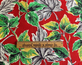 red cotton bright leaf 2 hemmed panels yards of fabric