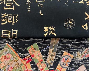 Due stampe asiatiche vintage su raro tessuto di cotone Hanamomen