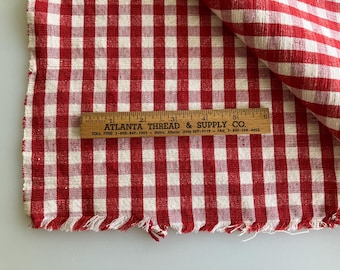 1950s red check cotton upholstery weight yarn dyed 54"x35" cotton