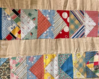1930's 1940's feedsack Flying Geese handpieced cotton quilt top