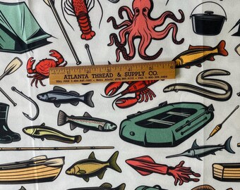 Fishing Camping Fabric: Water Repellent Home Decor, 60" Wide, 3 Yards