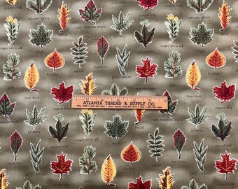 Kaufman Leaf Identification Cotton Fabric, Vintage Quilting Material (2 yds)