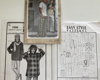 THREE easy clothing patterns Multisized, unisex drawstring pants, easy wardrobe, stadium jacket
