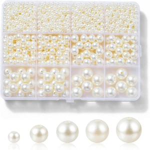 1200PCS Round Pearl Beads Kit, 5 Sizes Jewelry Making Supplies, Bracelets, Necklaces, Earrings Craft