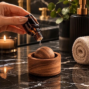Eterisk oljediffusor i trä | Lyxig badrumsluftfräschare | Minimalistisk spa-inredning | Aromaterapipresent
