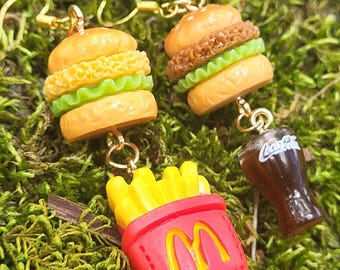 Cute Burger Fries Cola Earrings | Kawaii Fast Food Dangle Earrings