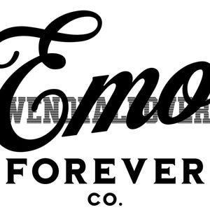 May include: A black graphic logo featuring the word Emo in a large, elegant script font. Behind the word Emo is the text WENDALOVER in a grey, horizontally striped font. Below, the words FOREVER CO. appear in a bold, black, sans-serif font.