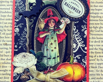 Vintage Halloween Girl 3D Pop Up Card-Handmade Card-Halloween Card-Halloween-Greeting Card - Card Making