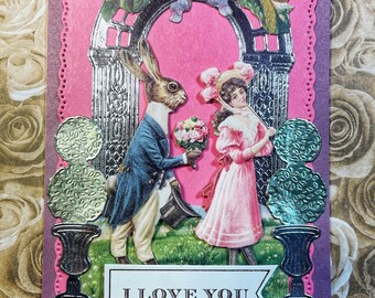 I Love You Valentine's Handmade Card - 3D Pop Up - Vintage - Valentines - Love - For Her - Victorian