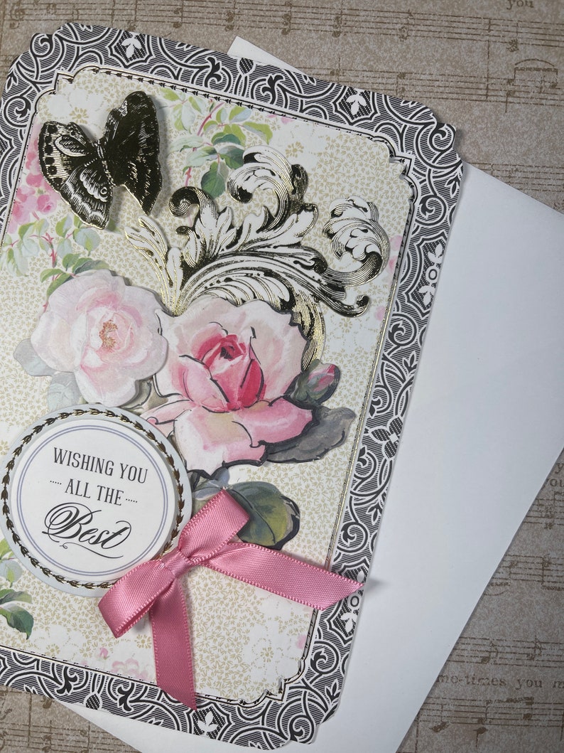 Wishing You All The Best Handmade Card 3D Pop Up Vintage Encouragement Love For Her Victorian image 8