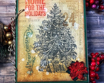 Tim Holtz Happy Holiday Card - Christmas Card - Handmade Card - Xmas Card