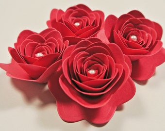 Paper Pink Roses 4 Flowers With Pearls Spellbinders Mixed Media Handmade