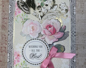 Wishing You All The Best Handmade Card - 3D Pop Up - Vintage - Encouragement- Love - For Her - Victorian