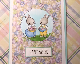 Art Impressions - Happy Easter Bunnies Greeting Card - Handmade Card- Easter Card - Greeting Card - Copic Markers - Cute