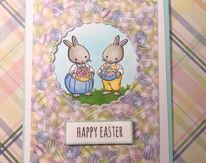 Featured listing image: Art Impressions - Happy Easter Bunnies Greeting Card - Handmade Card- Easter Card - Greeting Card - Copic Markers - Cute