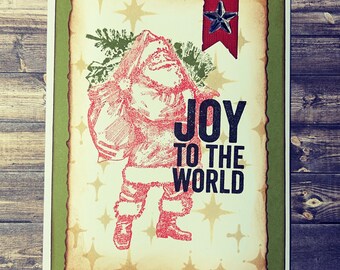 Tim Holtz Christmas Joy To The World Card Handmade Card - Christmas Card - Handmade Card - Xmas Card - Tim Holtz