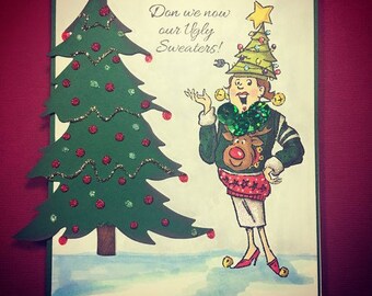 "Kunst Impressionen Ugly Sweater Weihnachten ""Handgemachte Lustige Karte"" mit Copics."